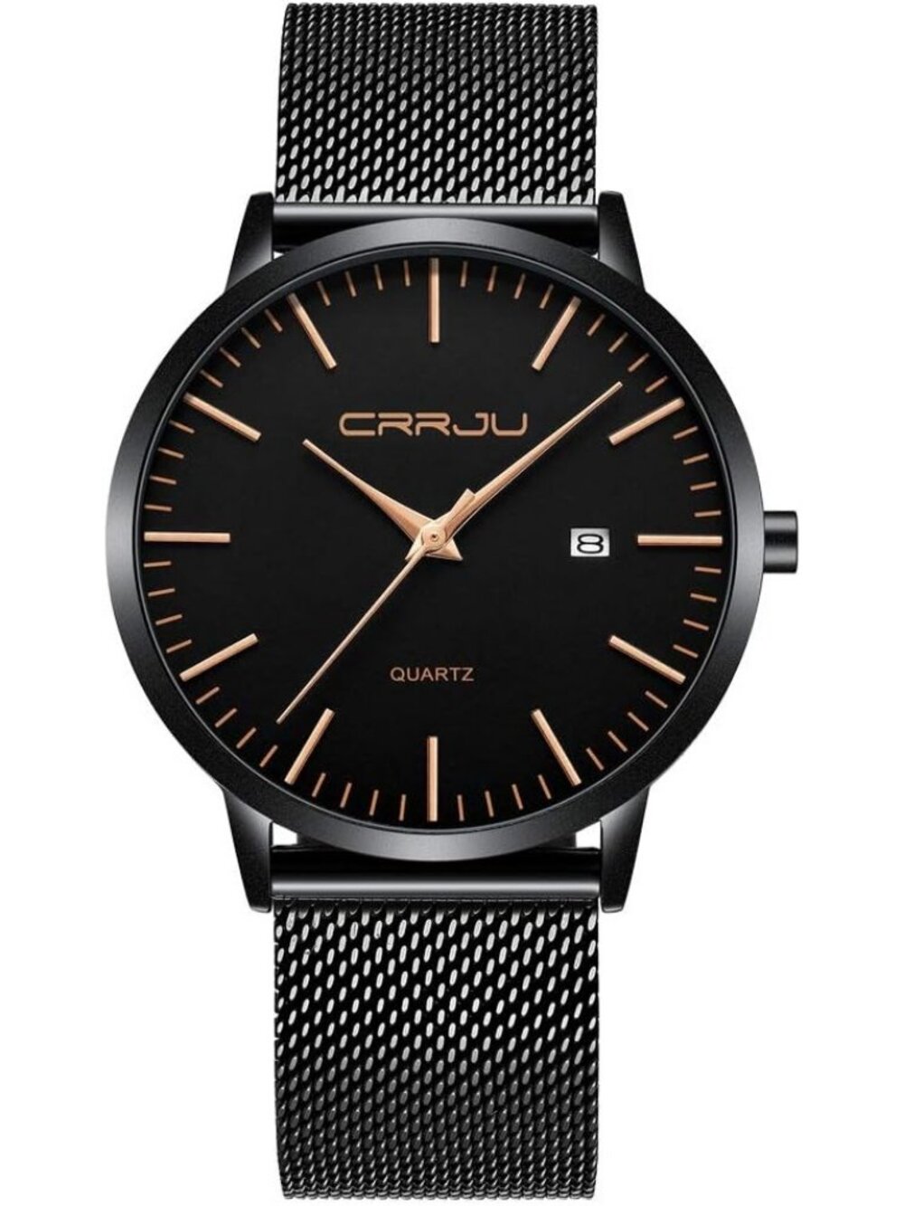Men's Black Rose Minimalist Luxury Quartz Stainless Steel Band Wrist Watch